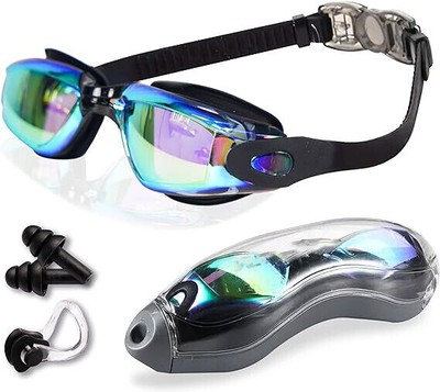 Antibeschlag Schwimmbrille UV-Brille verstellbare Ohrhörer für Herren Damen Kinder