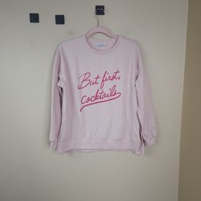 Wildfox But First Cocktails Light Pink Graphic Sweatshirt Crew Neck Size S