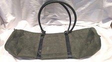 Green Suede Yoga Mat Bag with Large Size Open Pocket and Zipper. Black Straps.