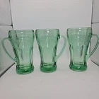 Vtg Libby Coca Cola Handled Mugs Green Clear Drinking Glasses Set of 3 Coke