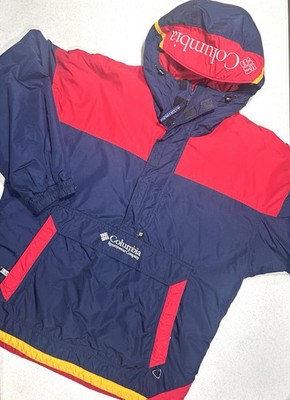 VTG 90's Columbia Sport Pullover Jacket Mens L Red Blue Anorak Ski