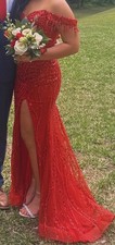 Tiffany Designs Red Beaded Prom Dress V-Neck with slit Size 2