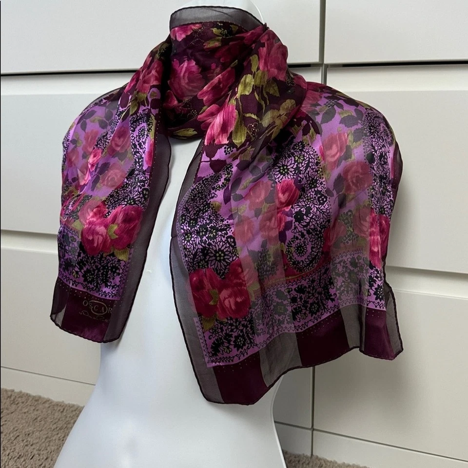 Bufanda de seda con estampado floral multicolor Oscar De la Renta 53x11 para mujer Foto 3 de 4