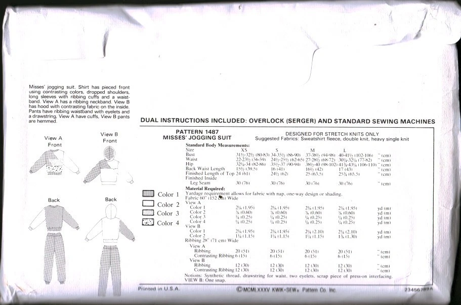 1487 Vintage Kwik Sew SEWING Pattern Misses Jogging Suit Top Pants UNCUT XS-L FF - Image 2 of 2