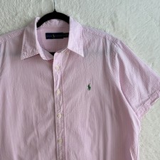 Polo Ralph Lauren Button Down Shirt Men s Large Pink Stripe Seersucker Preppy