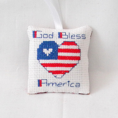 God Bless America Cross Stitch Ornament Mini Pillow: July 4, Patriotic Finished