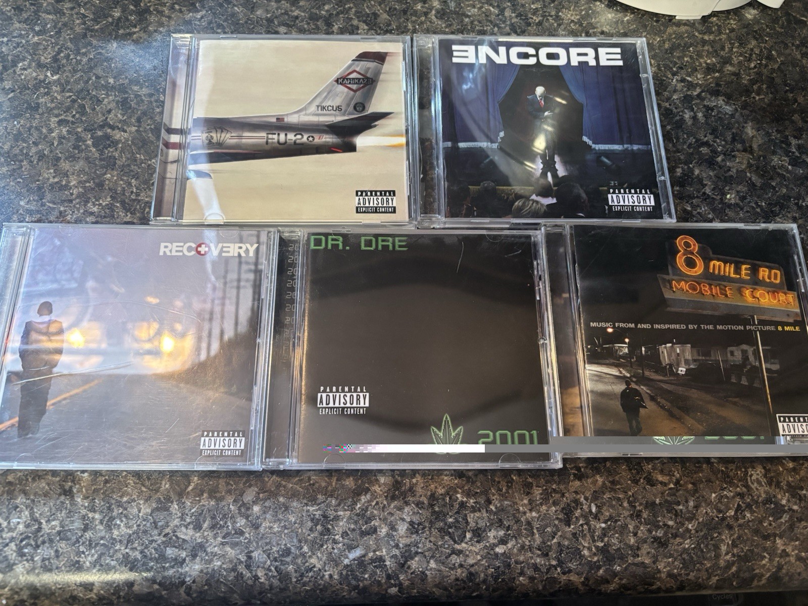 Eminem Dr.Dre 5 CD Lot 2001 Recovery 8 Mile Kamikaze Encore