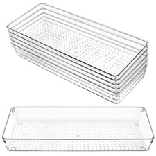 6 Pack Clear Drawer Organizer Trays 15 x 6 x 2 Inch Large Size Clear Plastic ...