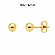 14K Solid Yellow Gold Ball Push Back stud Earrings 4mm to 10 mm for women gift
