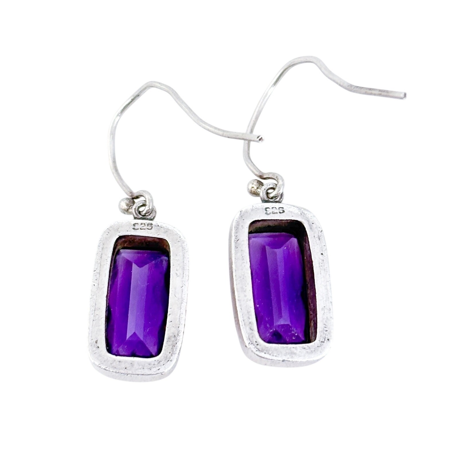 Faceted Rectangular Amethyst Dangle Earrings | Vi… - image 4