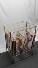 Vtg Wire Metal Vinyl LP Record Album Storage Rack Stereo Tabletable Stand Gold