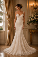 MoriLee Madeline Gardner Wedding Dress 12 Ivory Tulle Lace Bling Crystal Straps