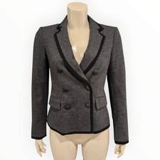 RAG BONE Women Wool Gray Black Trim Cropped Double Breasted Blazer Jacket 0