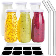 6pcs 250ml Glass Milk Bottles with Lids Reusable Juice Jars Wedding