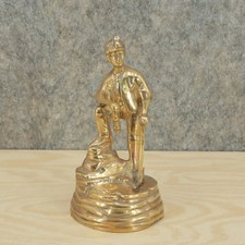 Vintage Brass Coal Miner Figurine Ornament On Stepped Base With Lamp And Pick