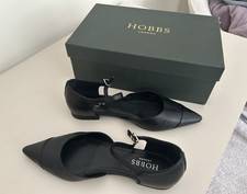Hobbs Seren Flat Black Leather Pointed Toe Strap Buckle Women’s UK 4 EU37