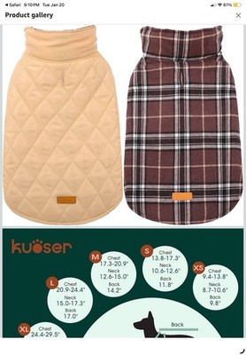 Kuoser Warm Dog Coat, Reversible Dog Jacket British Style Plaid Dog Small Coat 