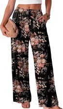 Womens Wide Leg Palazzo Pants High Elastic Waist Flowy Summer Casual Trousers