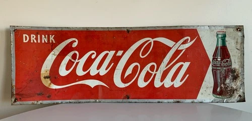 Original Mid Century Vintage Coca Cola Metal Sign Coke Advertising 33.5” X 11.5”