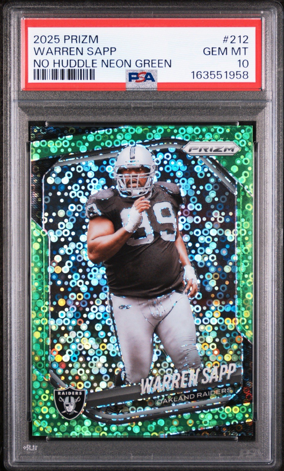 2025 Panini Prizm Warren Sapp Neon Green 03/10 SSP #212 PSA 10 Gem Mint Pop 1/1