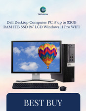 Dell Desktop Computer PC i7 up to 64GB RAM 4TB SSD 24" LCD Windows 11 Pro WIFI