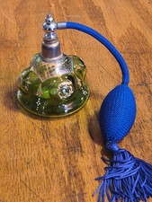 Vintage antique atomizer spray hand blown Bohemian art glass 4" perfume bottle