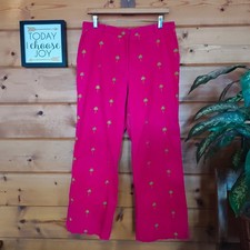 Lilly Pulitzer Vintage Y2K Pink Corduroy High Rise Pant Embroider Sz 8 32 x 28"