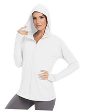 Women's UPF 50 Sun Protection Hoodie Jacket Lightweight Long Small Hood White