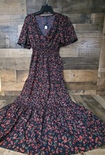 Floral Print Maxi Dress Women Small Tiered Smocked Lightweight Cottage Romance