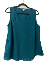 NWT Nine West Green V-Neck Shimmery Sleeveless Tank Top Women's Size Large