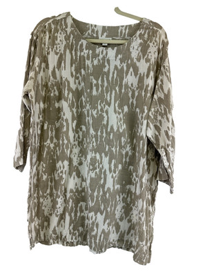 Purejill J Jill Gauze Tunic Top White Tan Pattern Lightweight Cotton Womens LT