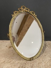 Miroir Biseauté Oval Ancien à Poser Cadre Laiton Noeud 19eme Napoleon III Empire