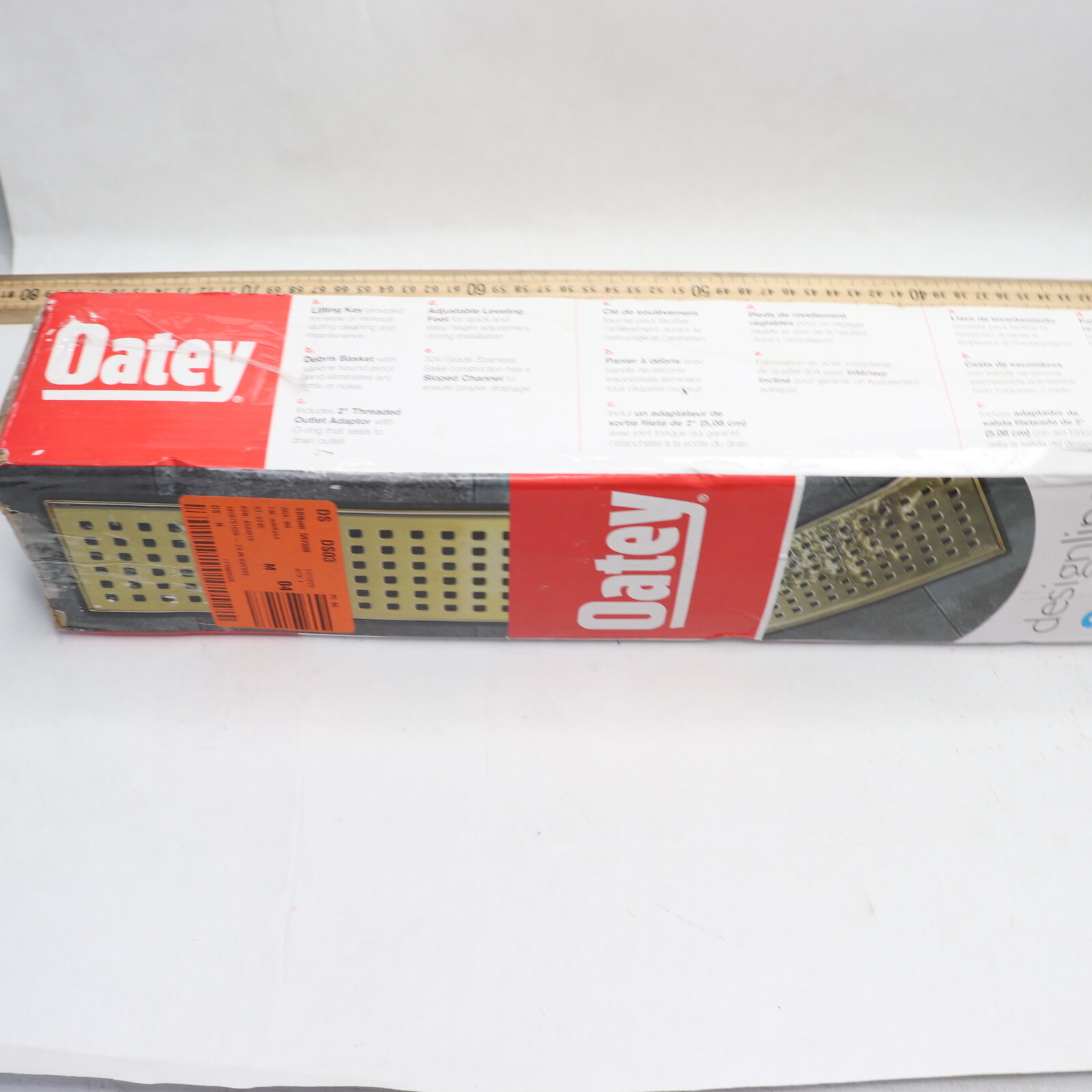 Oatey Linear Shower Drain with Square Pattern Cover Brushed Gold