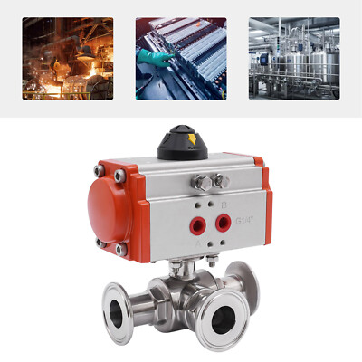 1 inch T Type Tri Clamp Sanitary Pneumatic Ball Valve 3-Way Stainless Steel 304