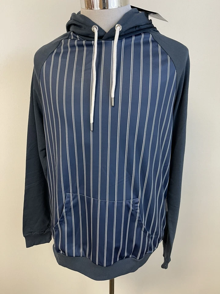 Boohoo Sudadera con Capucha Para Hombre Mediana Pullover Sudadera Rayas Azul Manga Larga N14 Foto 2 de 4
