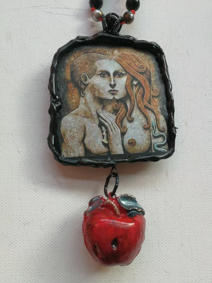 Adán y Eva Manzana Moda Collar Joyería Amor Talismán Amantes Amuleto Colgante Foto 3 de 4