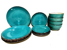 Royal Norfolk Turquoise Swirl 12 Pc. Set Of 4 Each Dinner & Salad Plates & Bowls