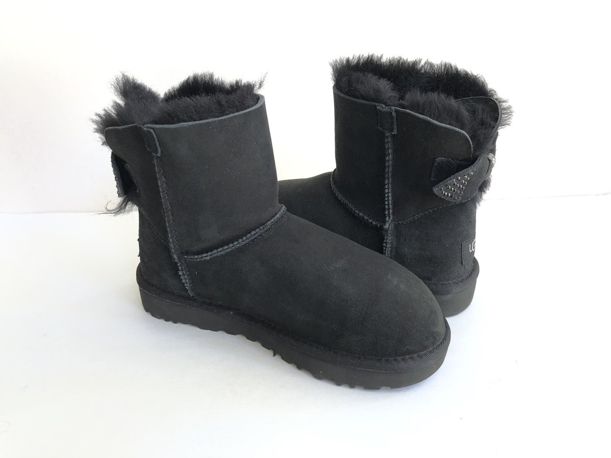 UGG CLASSIC SPARKLE BOW MINI BLING BLACK SHEARLING BOOT US 5 / EU