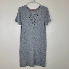 Philanthropy S Gray Wool/Cashmere Short Sleeve V-neck Laced Front Sweater Dress