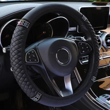 Black PU Leather Diamond Car Steering Wheel Cover Protector 38cm Accessories