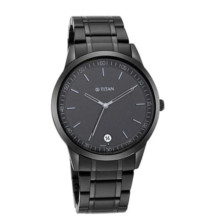 Vintage Titan Men's Timeless Style Watch Refined Black Dial Metal Strap  TW3400
