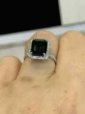 3CT Emerald Cut Lab-Created Black Diamond Engagement Ring 14k White Gold Plated