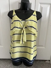 Cabi Rivera Cami Tank Top Yacht Nautical Striped Yellow Blue 5207 S Chiffon EUC
