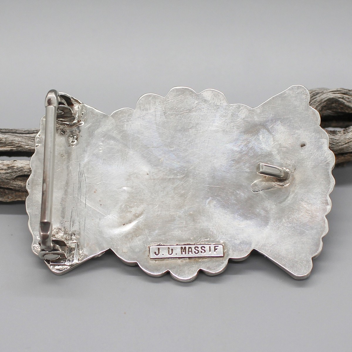 ZUNI-STERLING SILVER & MULTI-STONE INLAY SUNFACE BELT BUCKLE