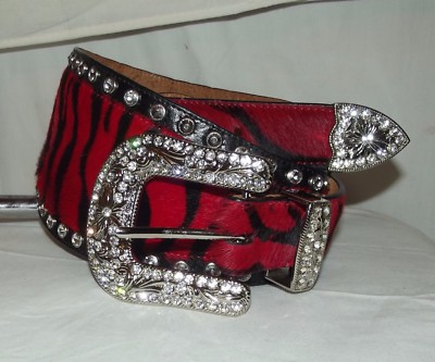 3D red zebra western belt rhinestone horseshoe 35 display picture 3