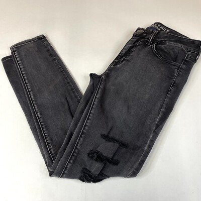 American Eagle Women s 6 Jeans Jegging Super Stretch Black Distressed #1373