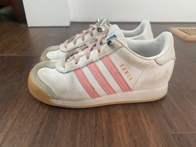 Adidas Girls Pink and White Stripe Sneakers 13 Samoa Kids