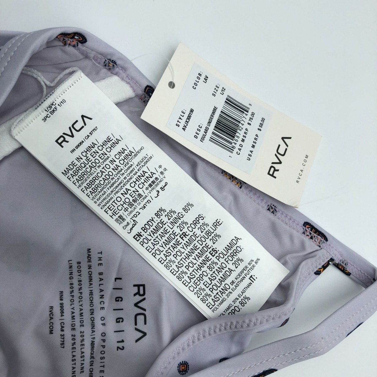 RVCA Foulard Underwire Bikini Top V Neck Geometric Purple L/12 | eBay