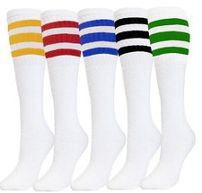 5pk Striped Tube Socks 22 Inch Skaters Old School Socks COTTON Multicolors