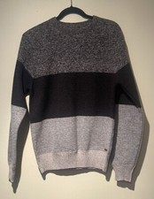 Buffalo David Bitton Mens Medium Brown Beige Striped Sweater Fleece Lined M Cozy